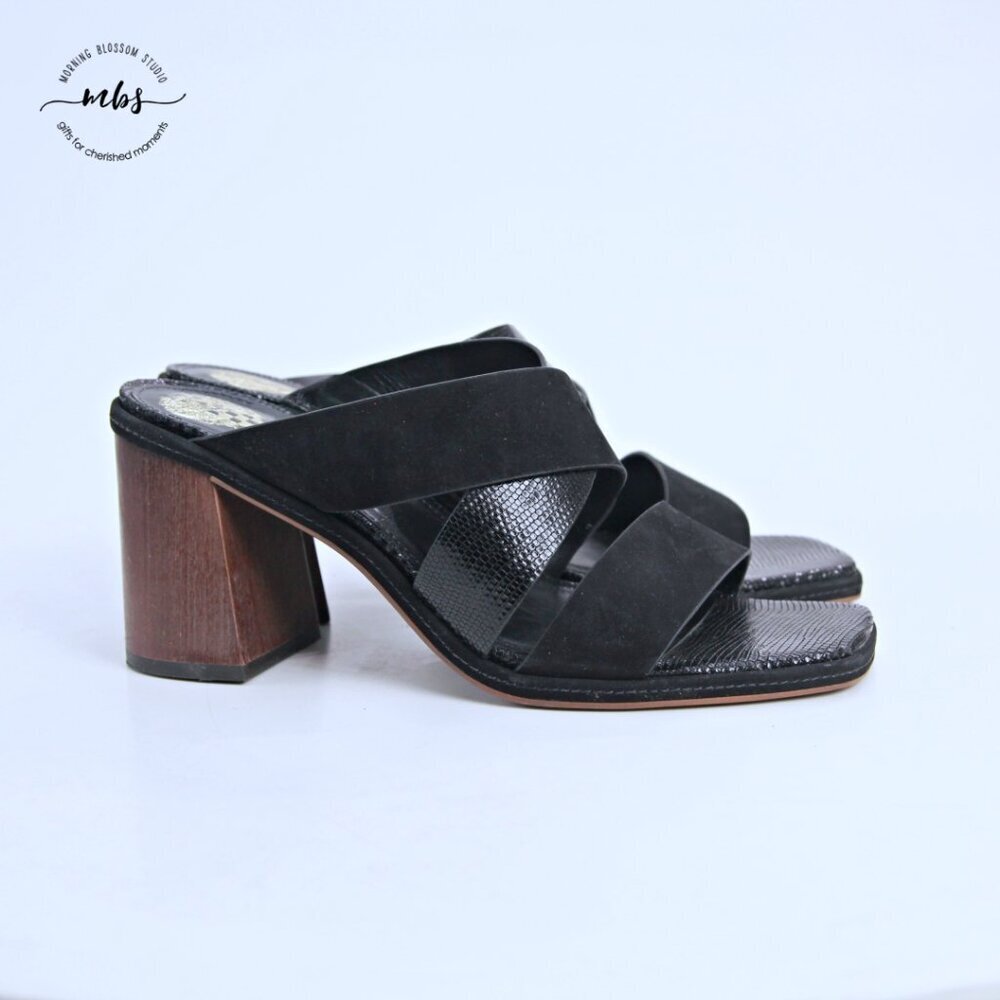 NWOT Vince Camuto Saygan Suede Leather Heel Sandals Black Women 10